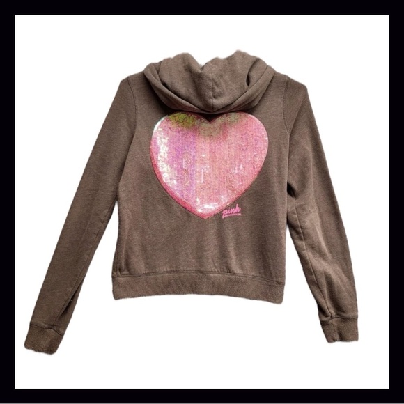 PINK Victoria's Secret Tops - Victoria’s Secret PINK Bling Heart Hoodie Size L